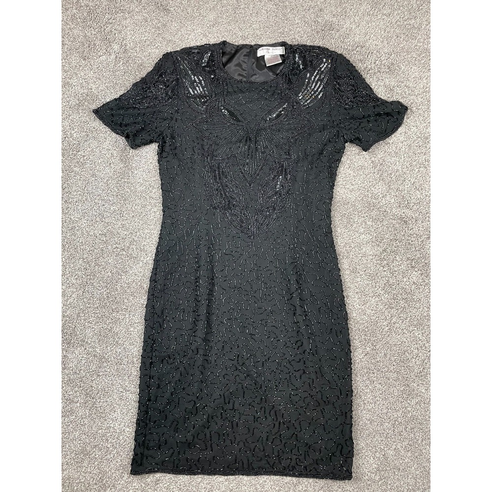 Adrianna Papell Evening Dress Womens Small Silk Bead Party Whimsigoth Fairy Goth - Picture 2 of 13